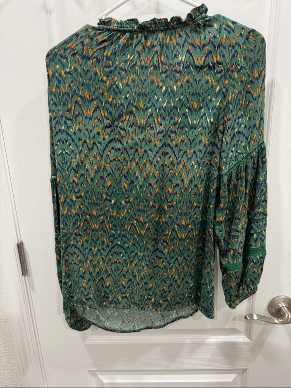 Liverpool Teal Green Patterned Tassel Peasant Top - Picture 2 of 3